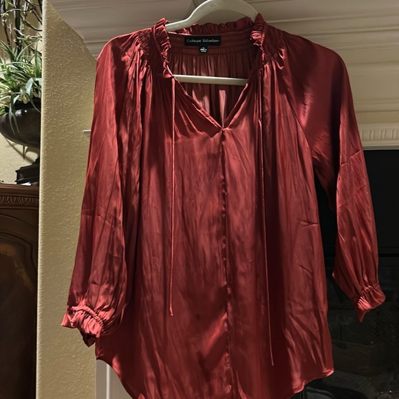 Dark rose silky blouse by Catherine Mallandrino. - Picture 1 of 3